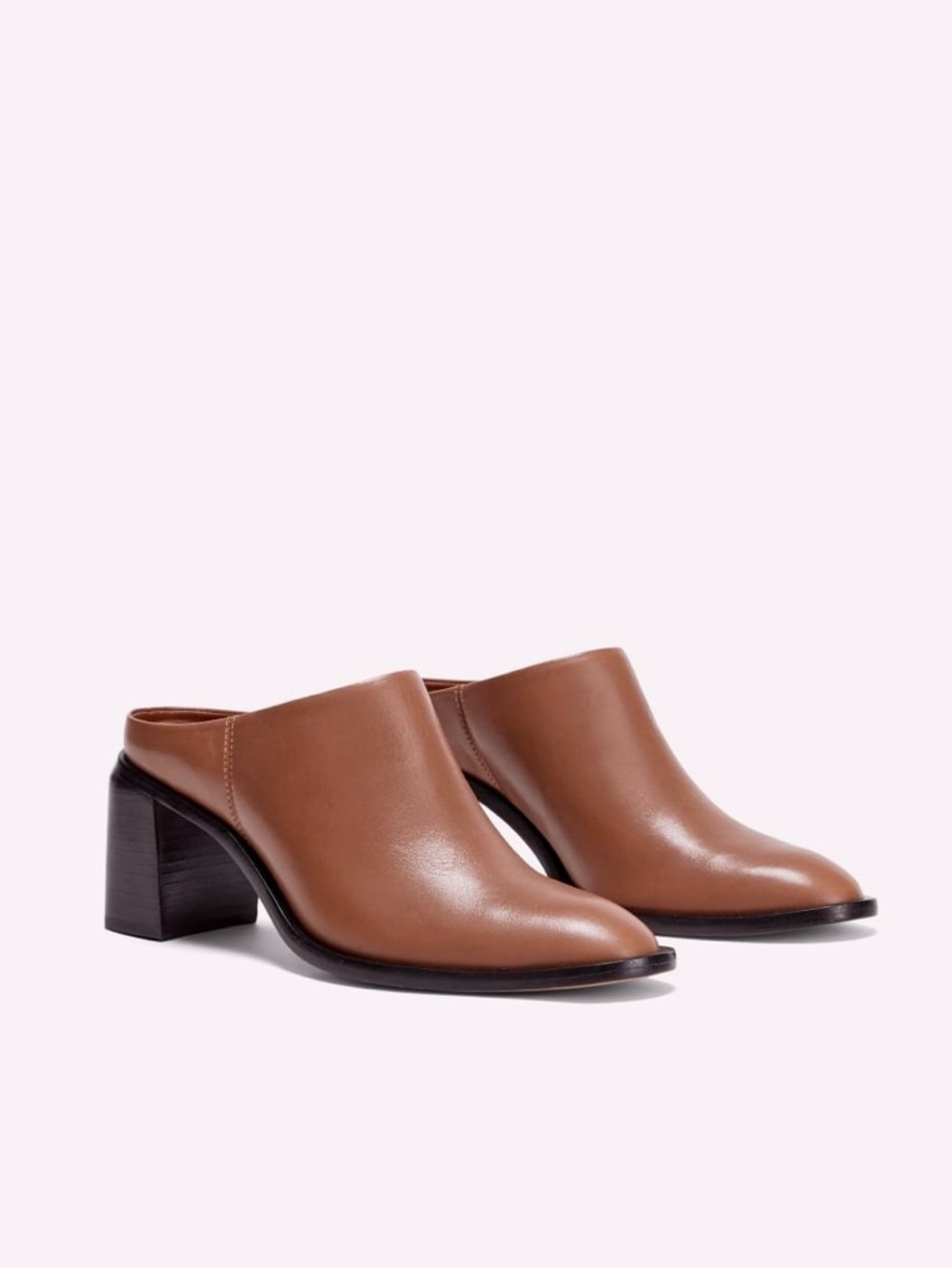 EVERLANE The Outlaw Mules Size 5 Saddle Brown Leather Block Heel Tapered Toe NEW